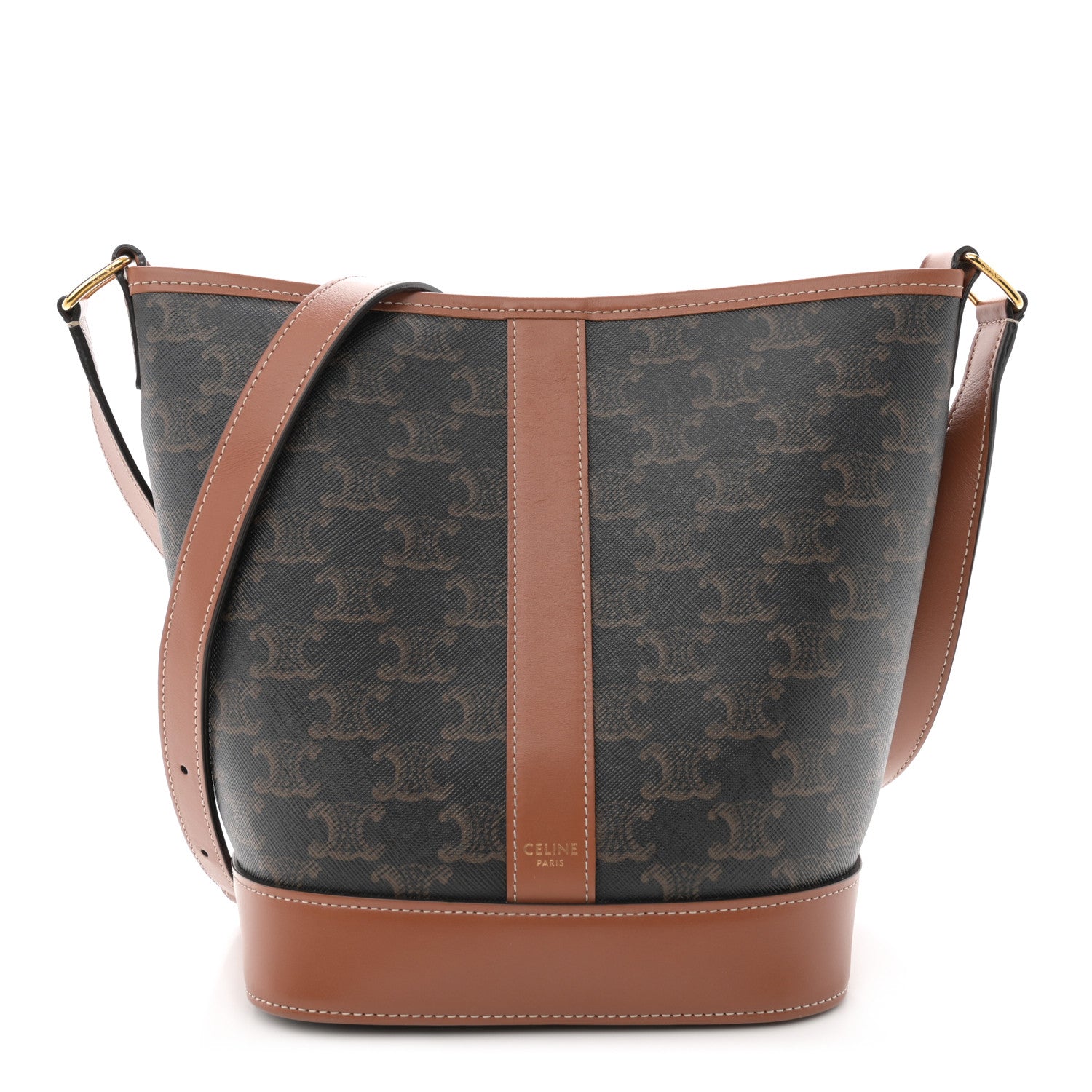 Celine Triomphe Canvas Calfskin Small Bucket Bag Tan 1 of 11