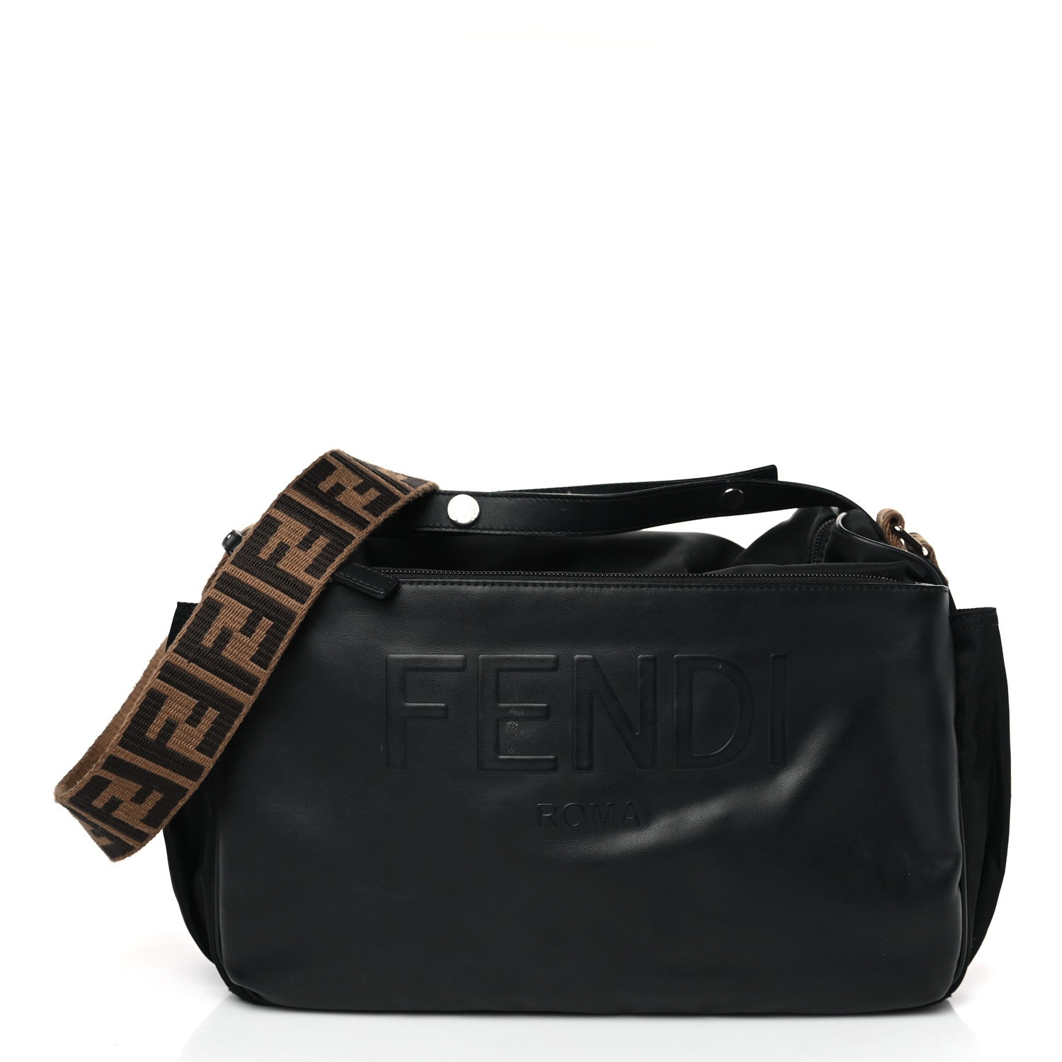 Fendi Calfskin Nylon FF Logo Embossed Changing Bag Black 3 of 11