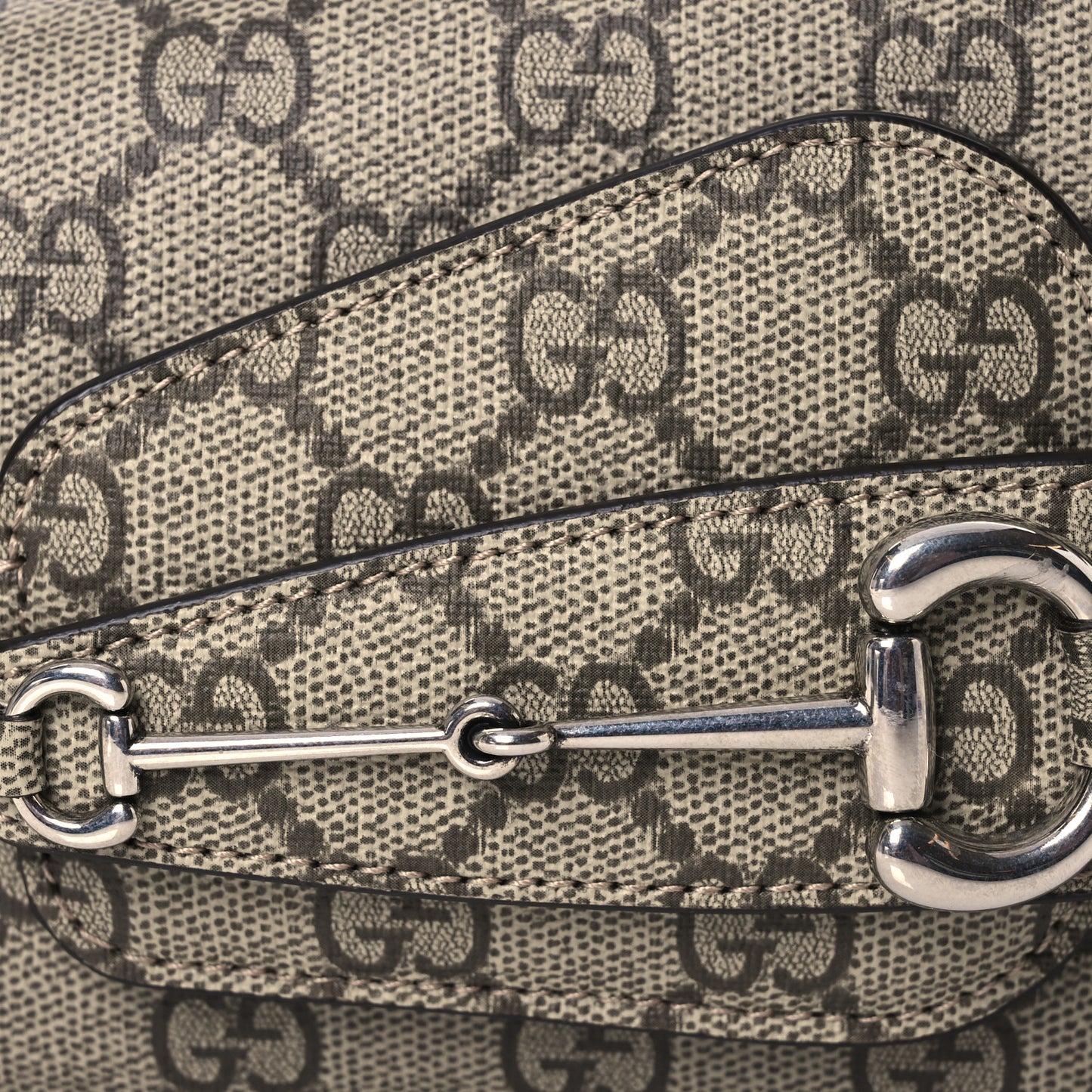 GG Supreme Monogram Mini Horsebit 1955 Asymmetric Shoulder Bag Beige Ebony