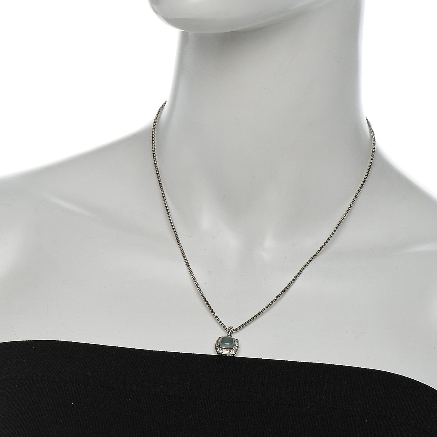 David Yurman Sterling Silver Diamond Chalcedony 7mm Petite Albion Necklace 2 of 5
