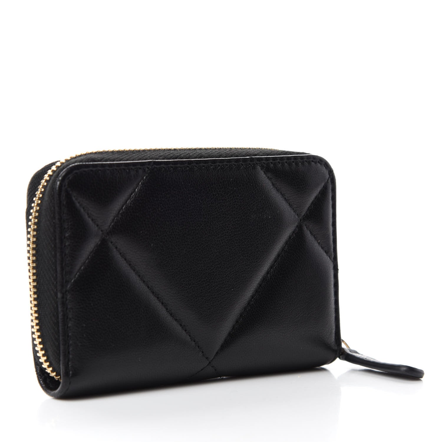 Chanel Lambskin Quilted Chanel 19 Zip Around Coin Purse Wallet Black 3 of 8