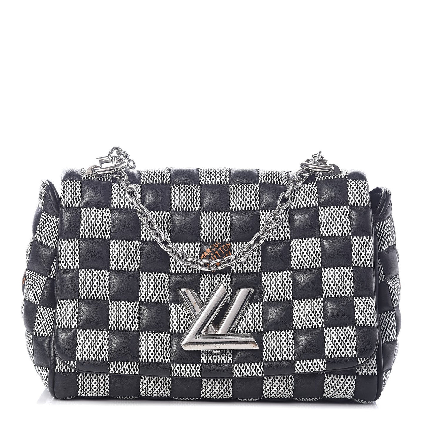 Calfskin Damier Twist Shoulder Bag BB Black White