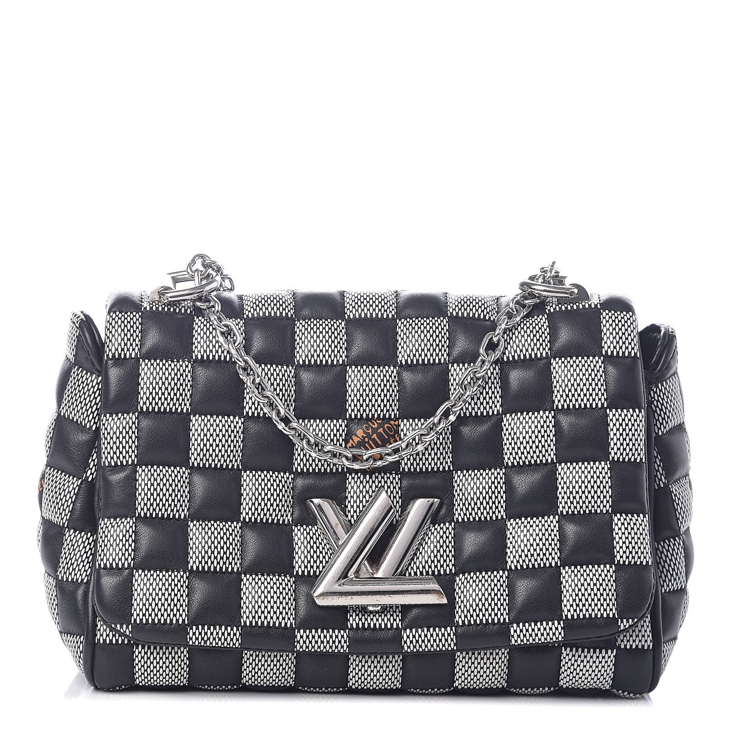 Louis Vuitton Calfskin Damier Twist Shoulder Bag BB Black White 1 of 8