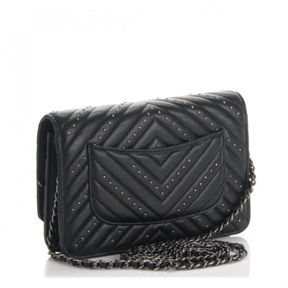 Chanel Studded Sheepskin Quilted Chevron Reissue Wallet On Chain WOC Black 3 of 8