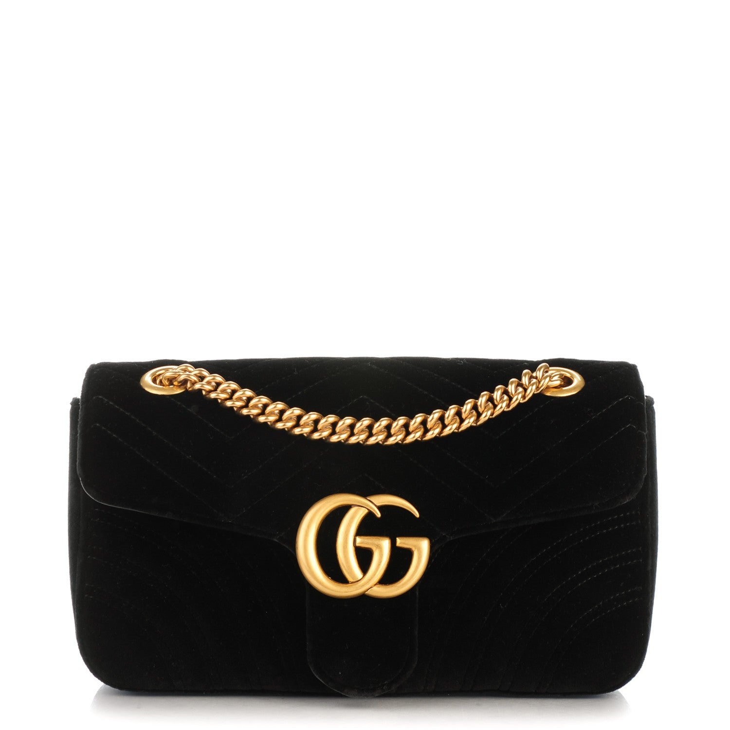 Gucci Velvet Matelasse Small GG Marmont Shoulder Bag Black 1 of 7