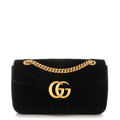 Gucci Velvet Matelasse Small GG Marmont Shoulder Bag Black 1 of 7