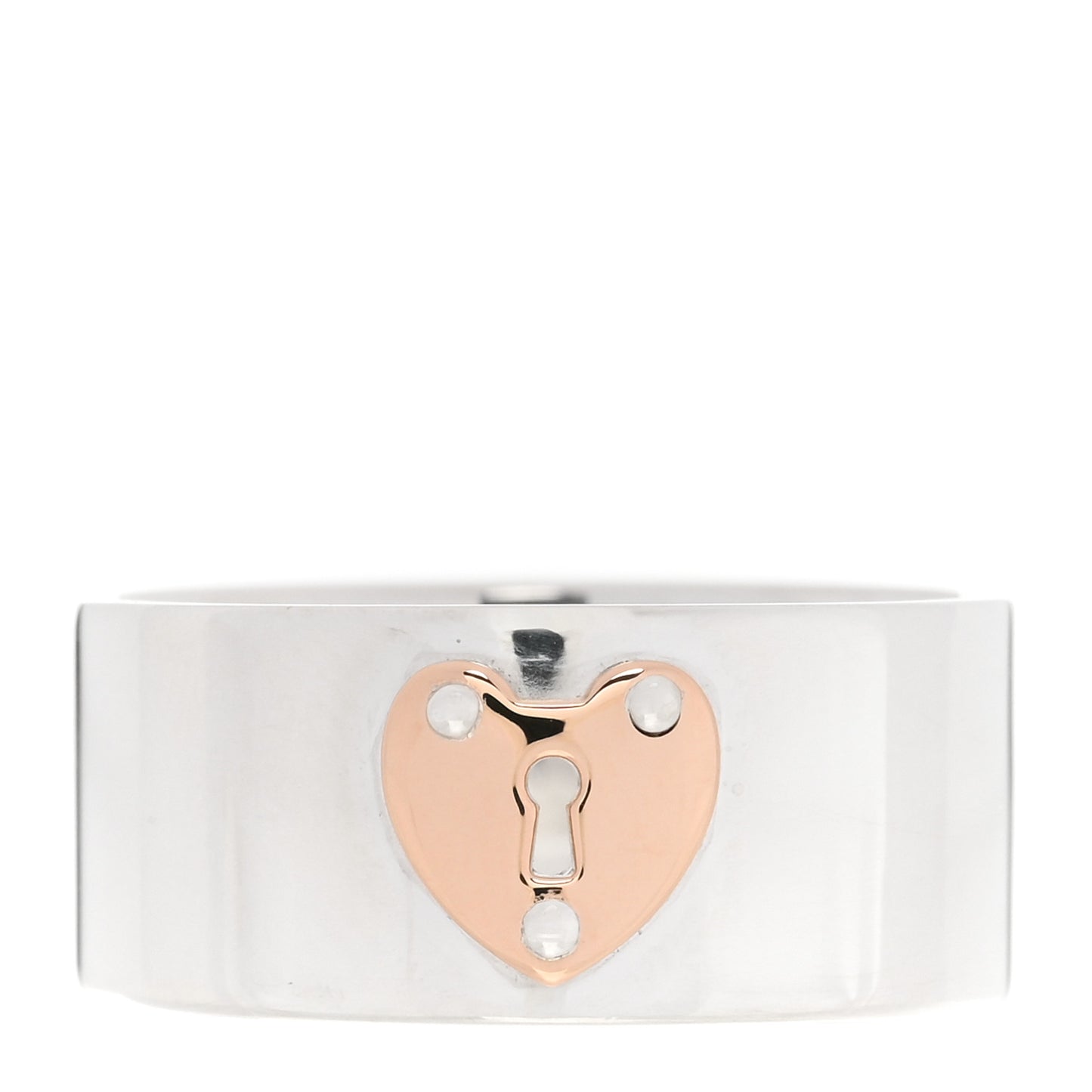 Sterling Silver 18K Rose Gold Heart Lock Band Ring 57 8