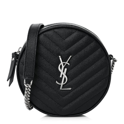 Saint Laurent Grain De Poudre Matelasse Chevron Quilted Round Vinyle Camera Bag Deep Marine 2 of 9