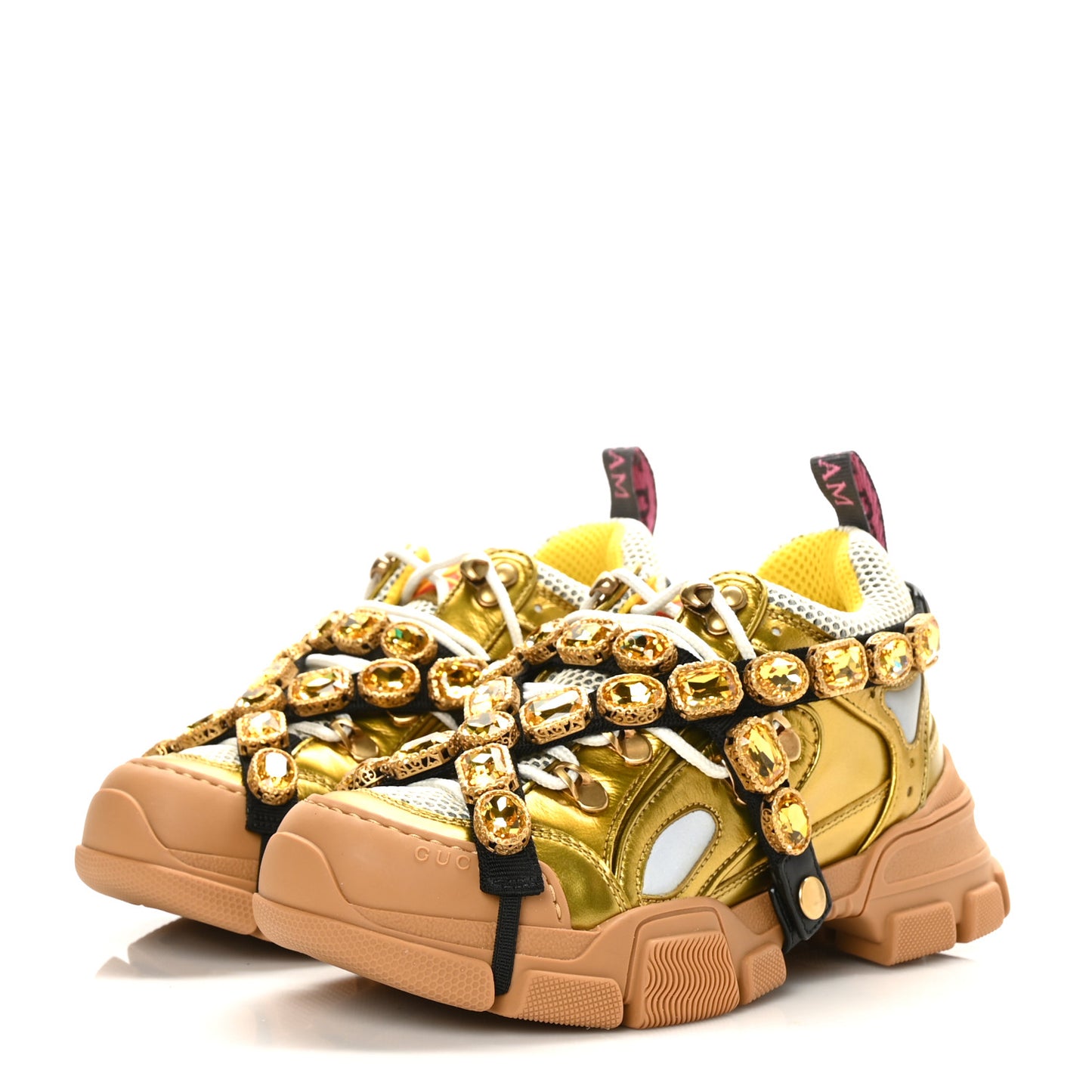 X SEGA Metallic Calfskin Mesh Removable Crystals Womens Flashtrek Sneakers 36.5 Oro Vecchio Mystic White Silver