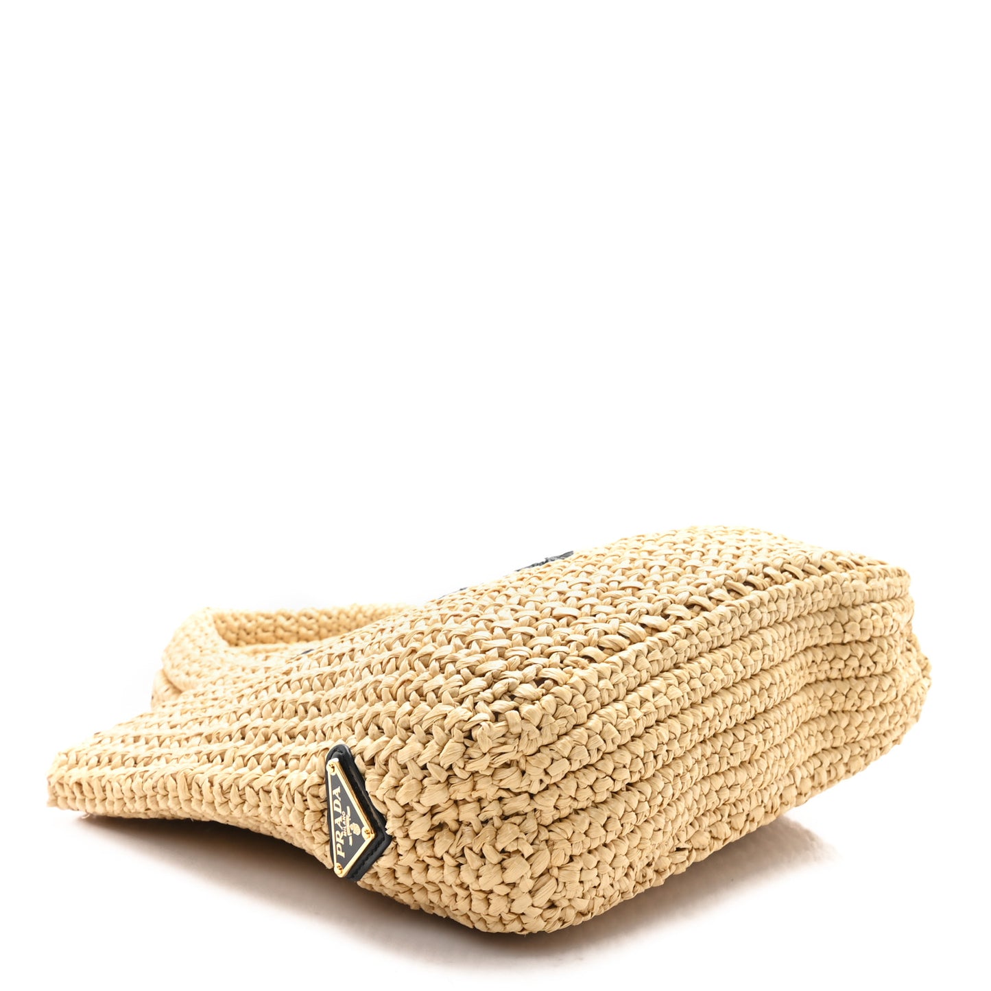 Yarn Raffia Effect Crochet Embroidered Small Logo Tote Naturale