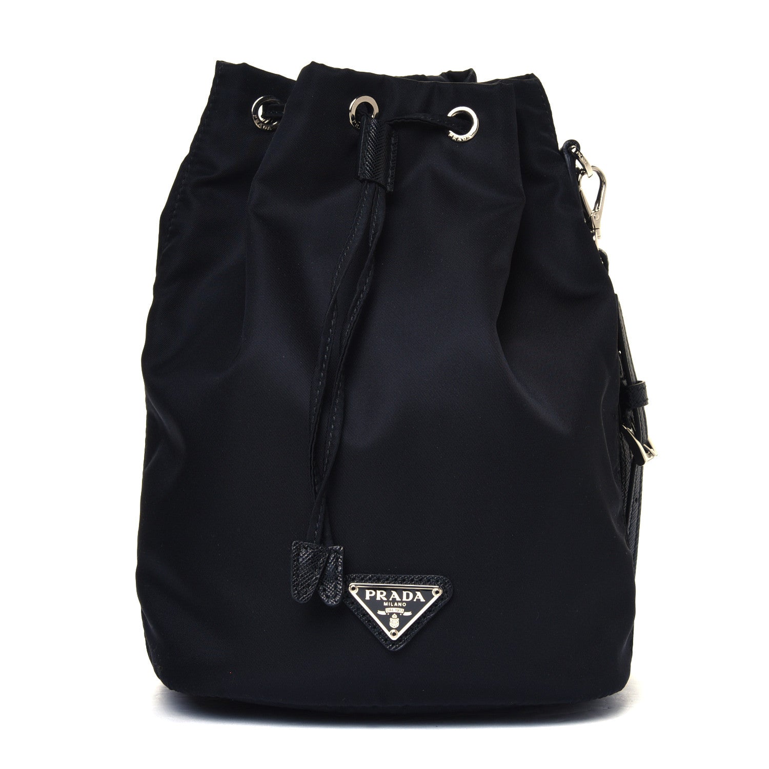 Prada Saffiano Tessuto Nylon Vela Bucket Wristlet Black 1 of 5
