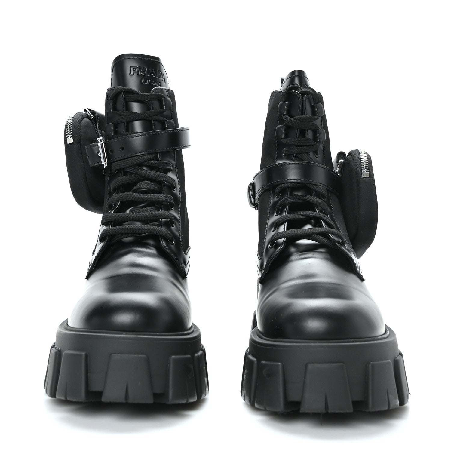 Prada Spazzolato Rois Nylon Metal Triangle Logo Monolith Pouch Pocket 55mm Boots 41 Black 2 of 9
