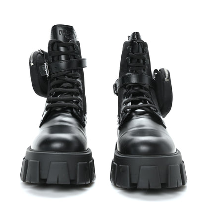 Prada Spazzolato Rois Nylon Metal Triangle Logo Monolith Pouch Pocket 55mm Boots 41 Black 2 of 9