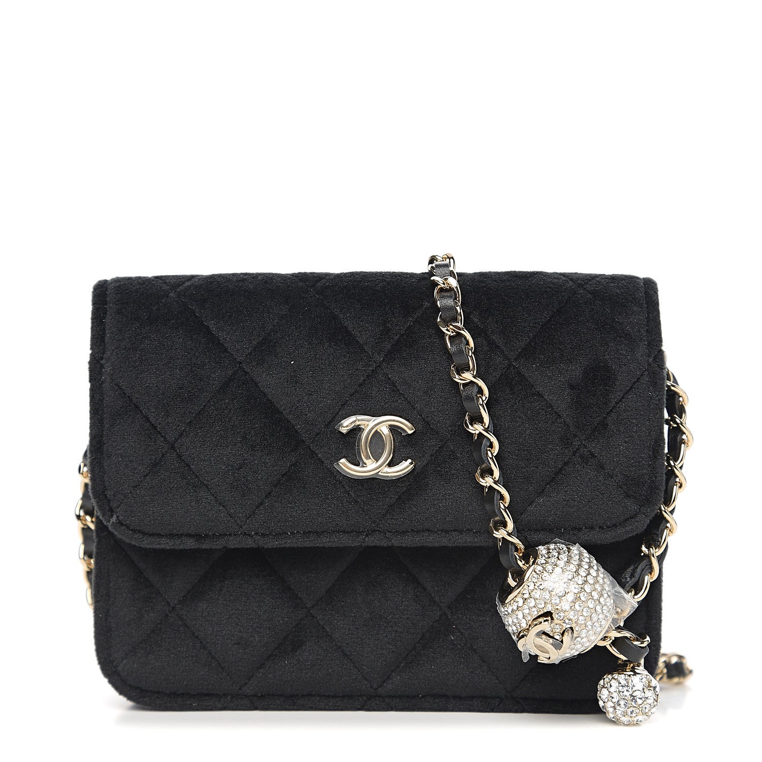 Chanel Velvet Quilted Pearl Crush Clutch With Chain Black 1 of 10