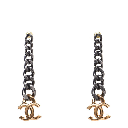 Chanel Metal CC Drop Earrings Ruthenium Gold 1 of 8