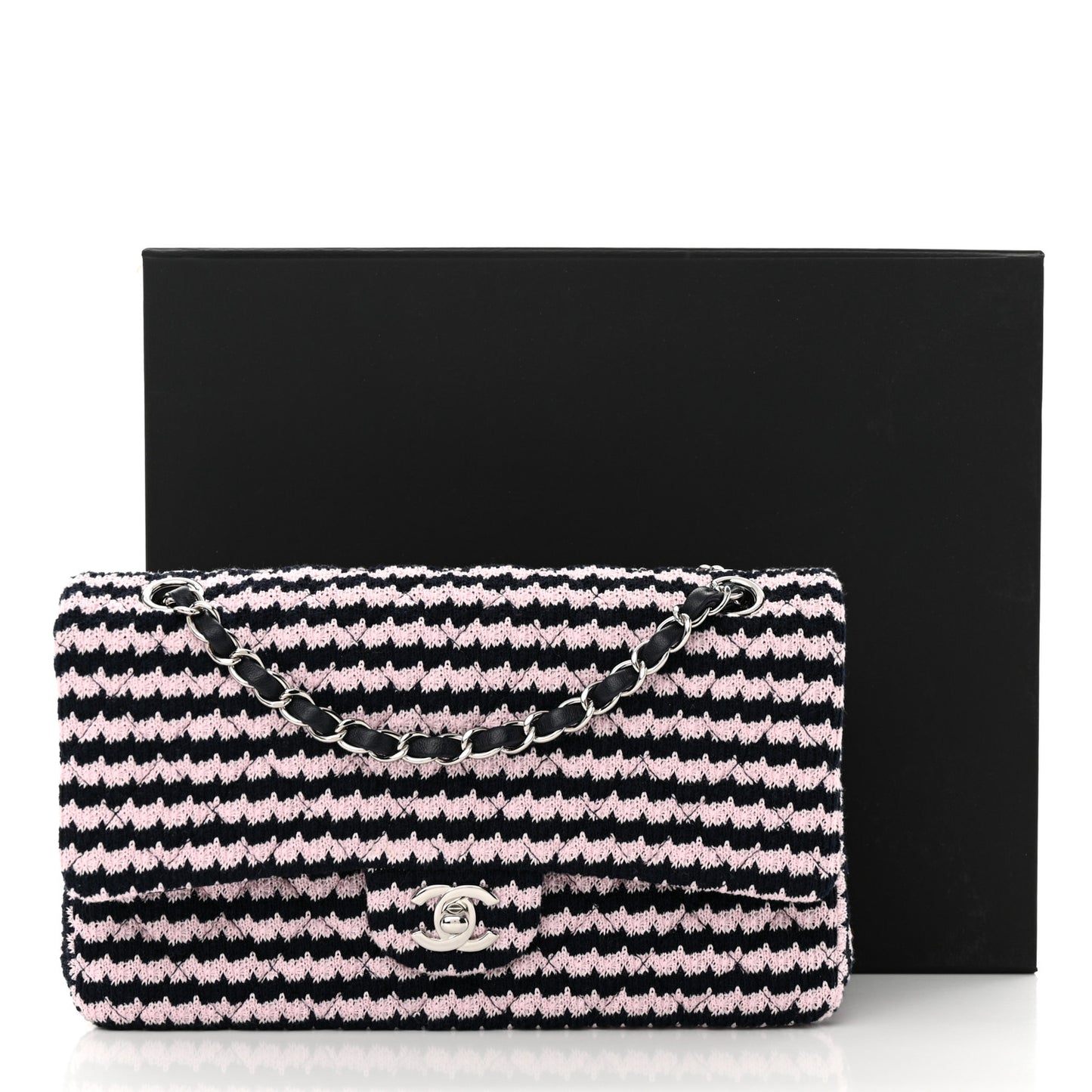 Tweed Quilted Medium Double Flap Pink Navy