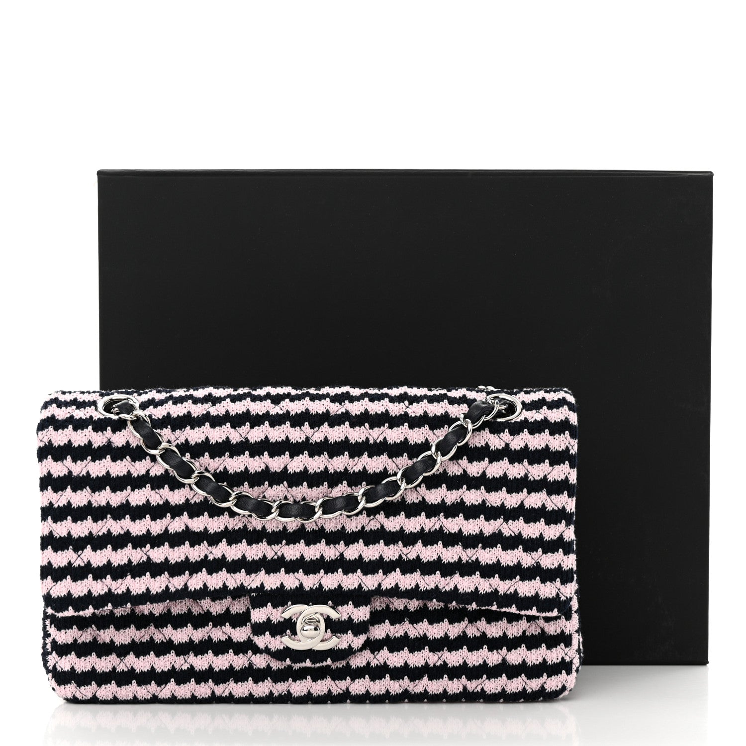 Chanel Tweed Quilted Medium Double Flap Pink Navy 12 of 12