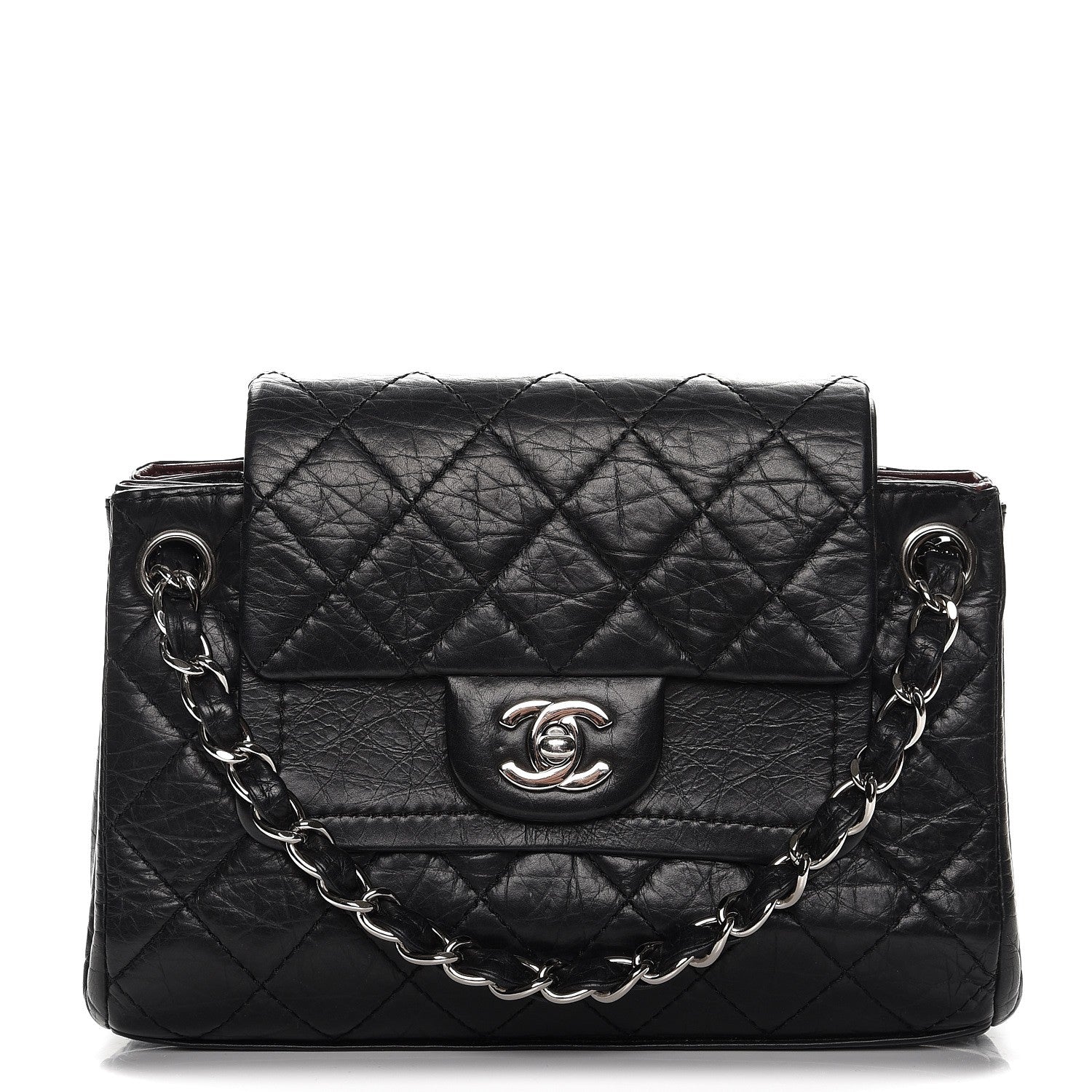 Chanel Aged Calfskin Quilted Accordion Double Flap Black 1 of 8