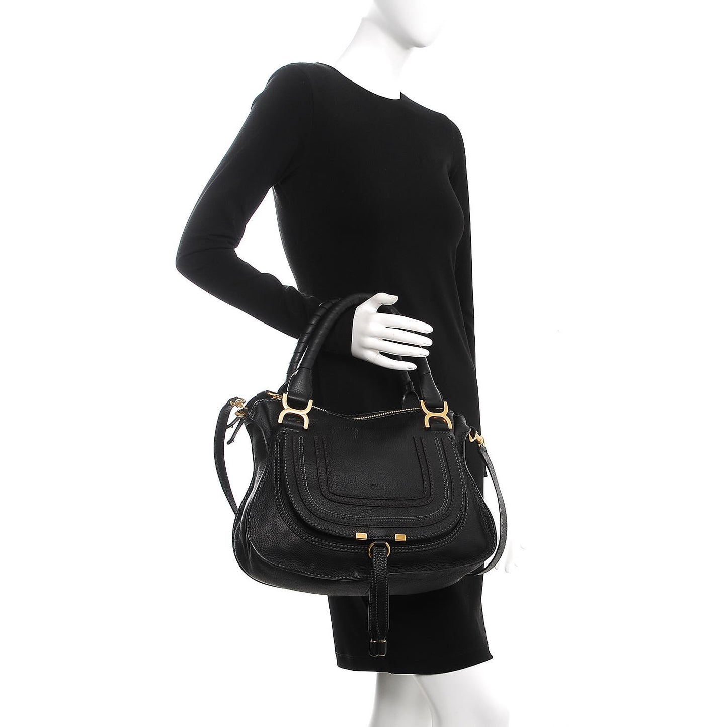 Calfskin Medium Marcie Satchel Black