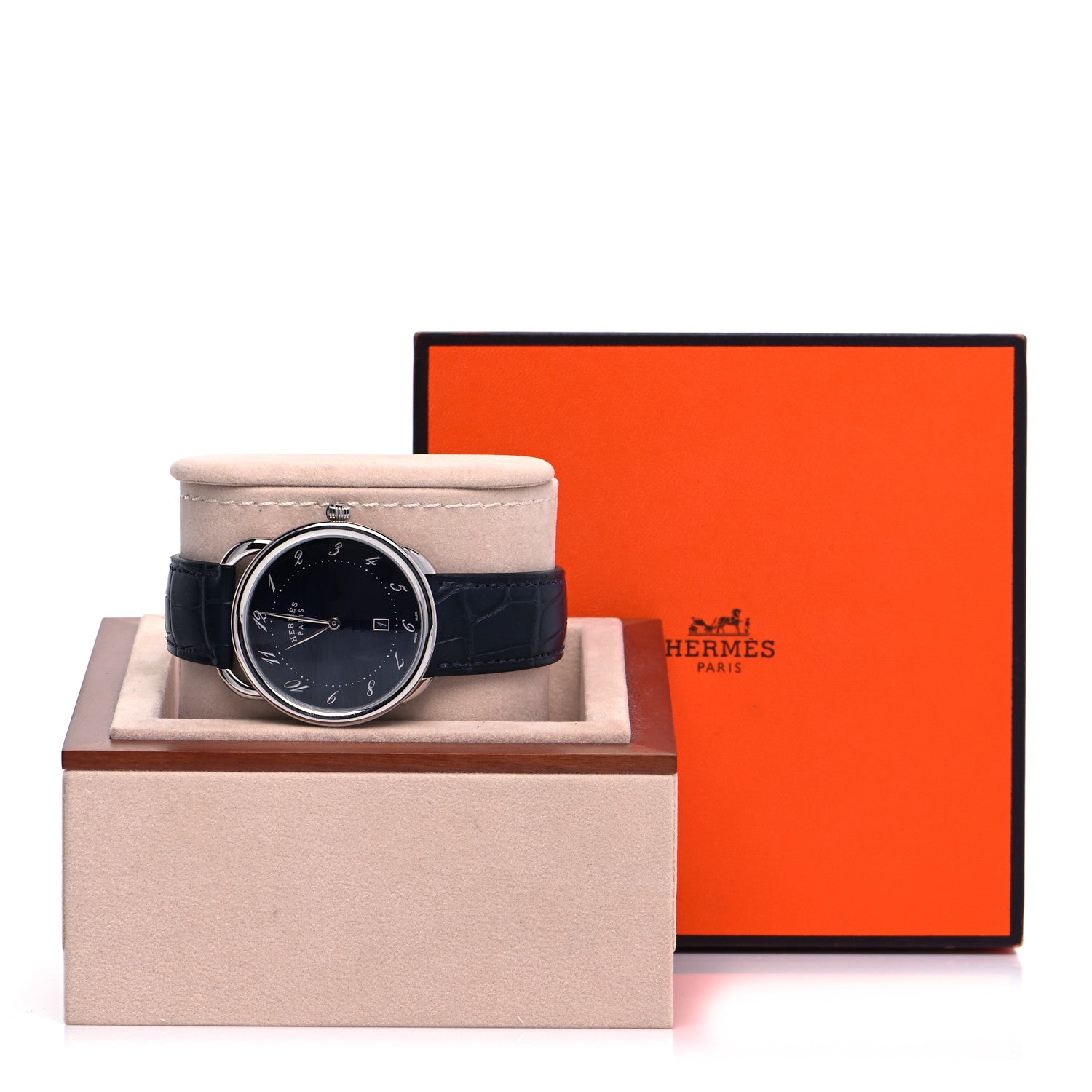 Hermes Stainless Steel Alligator 40mm Arceau Quartz Watch Bleu Abysse 5 of 5