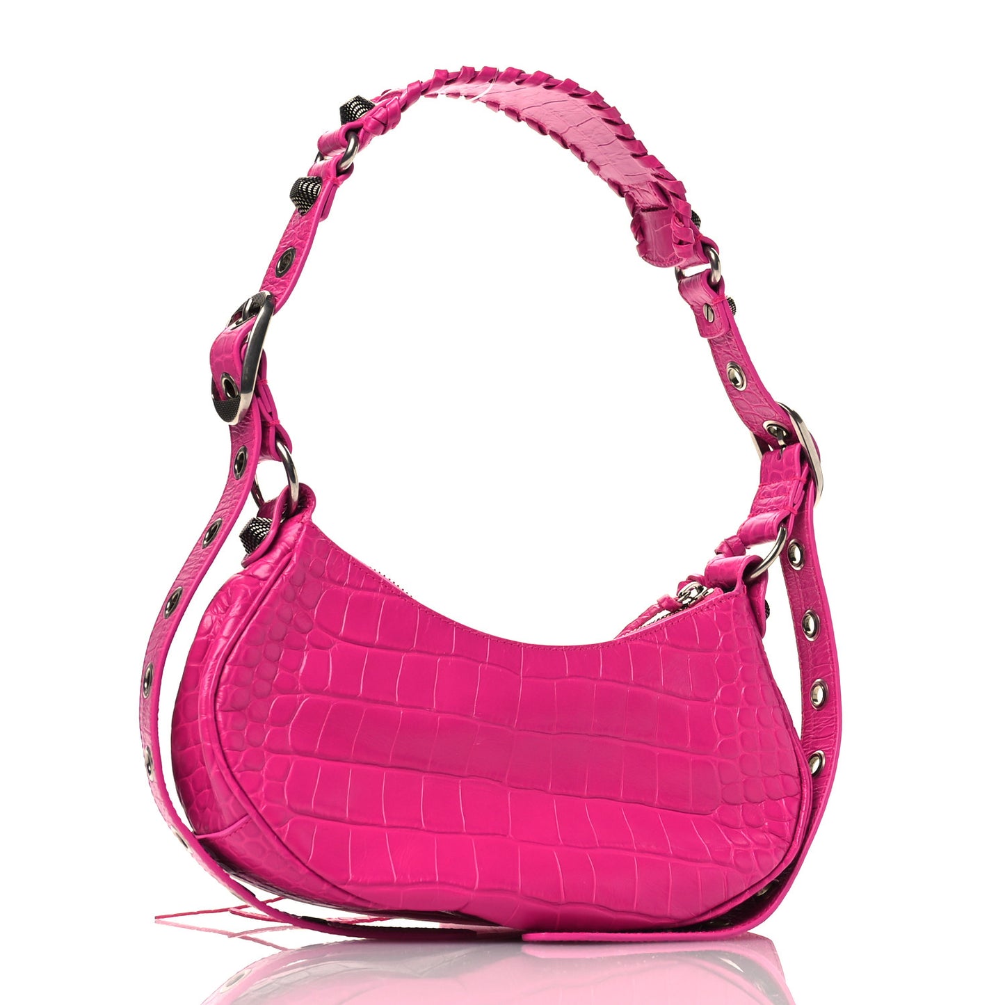 Extra Supple Calfskin Crocodile Embossed XS Le Cagole Shoulder Bag Violet Fuxia