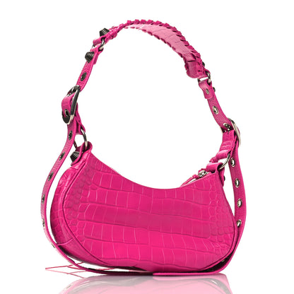 Balenciaga Extra Supple Calfskin Crocodile Embossed XS Le Cagole Shoulder Bag Violet Fuxia 3 of 10