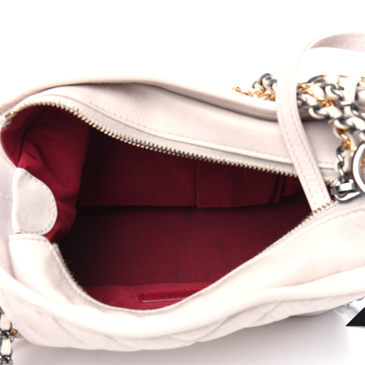 Aged Calfskin Chevron Quilted Small Gabrielle Hobo Beige
