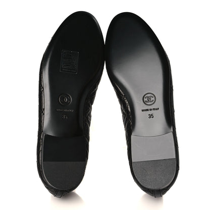 Chanel Aged Calfskin Quilted CC Cap Toe Ballerina Flats 35 Black 5 of 8
