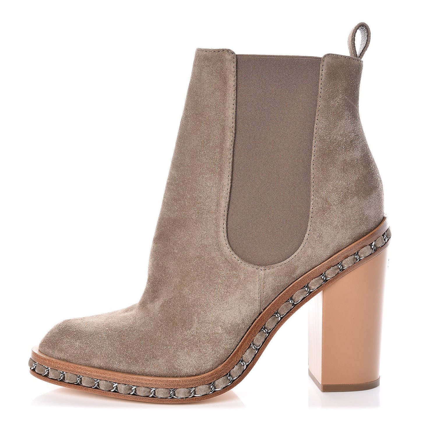 Suede Chain Around Elastic Boots 42 Light Brown