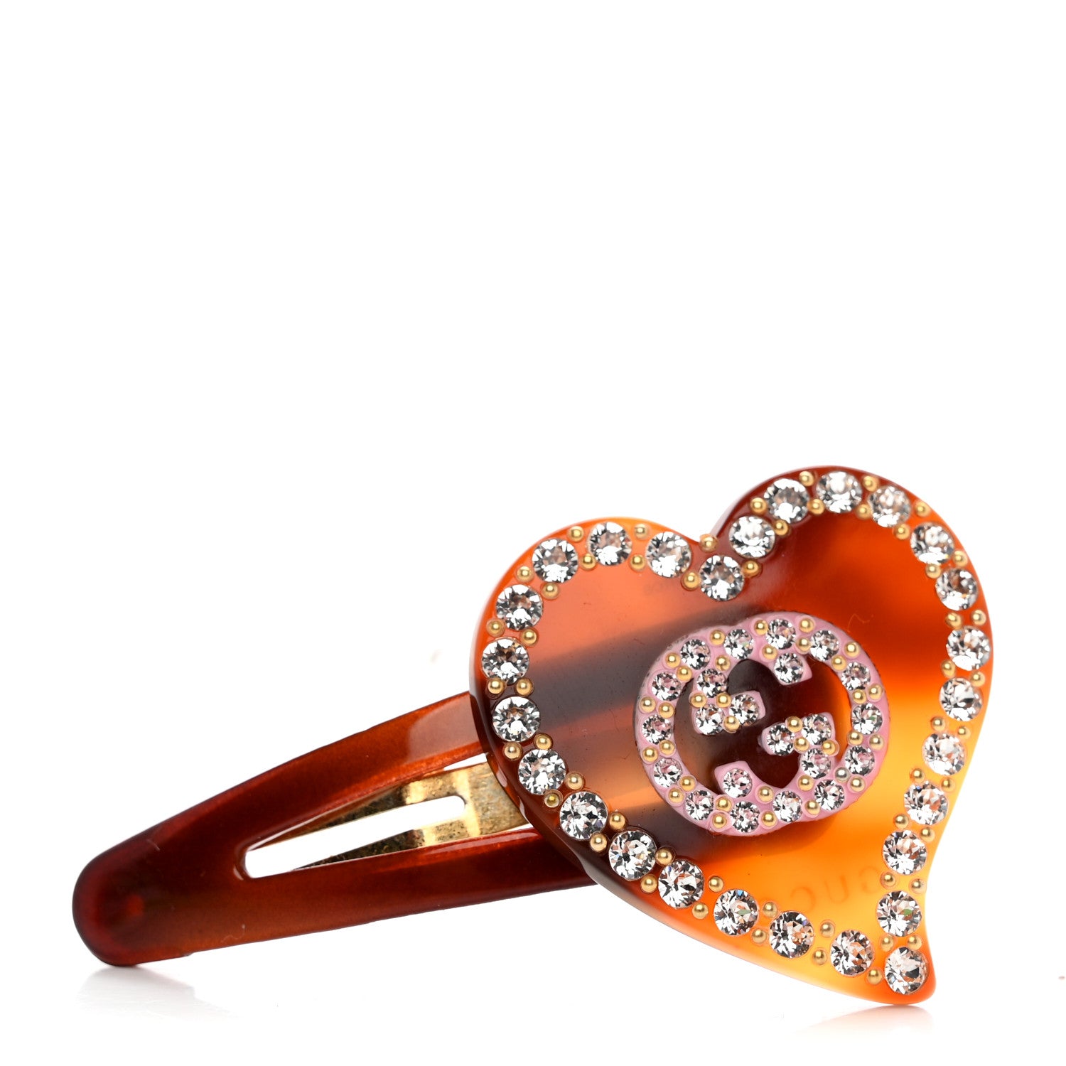 Gucci Resin Crystal Heart Hair Barrette Brown 1 of 3