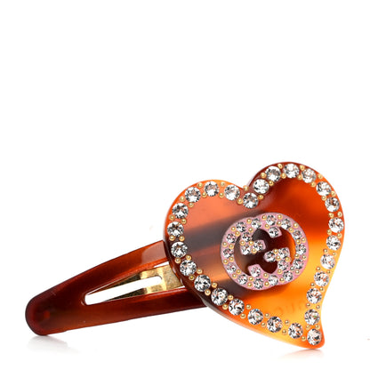 Gucci Resin Crystal Heart Hair Barrette Brown 1 of 3