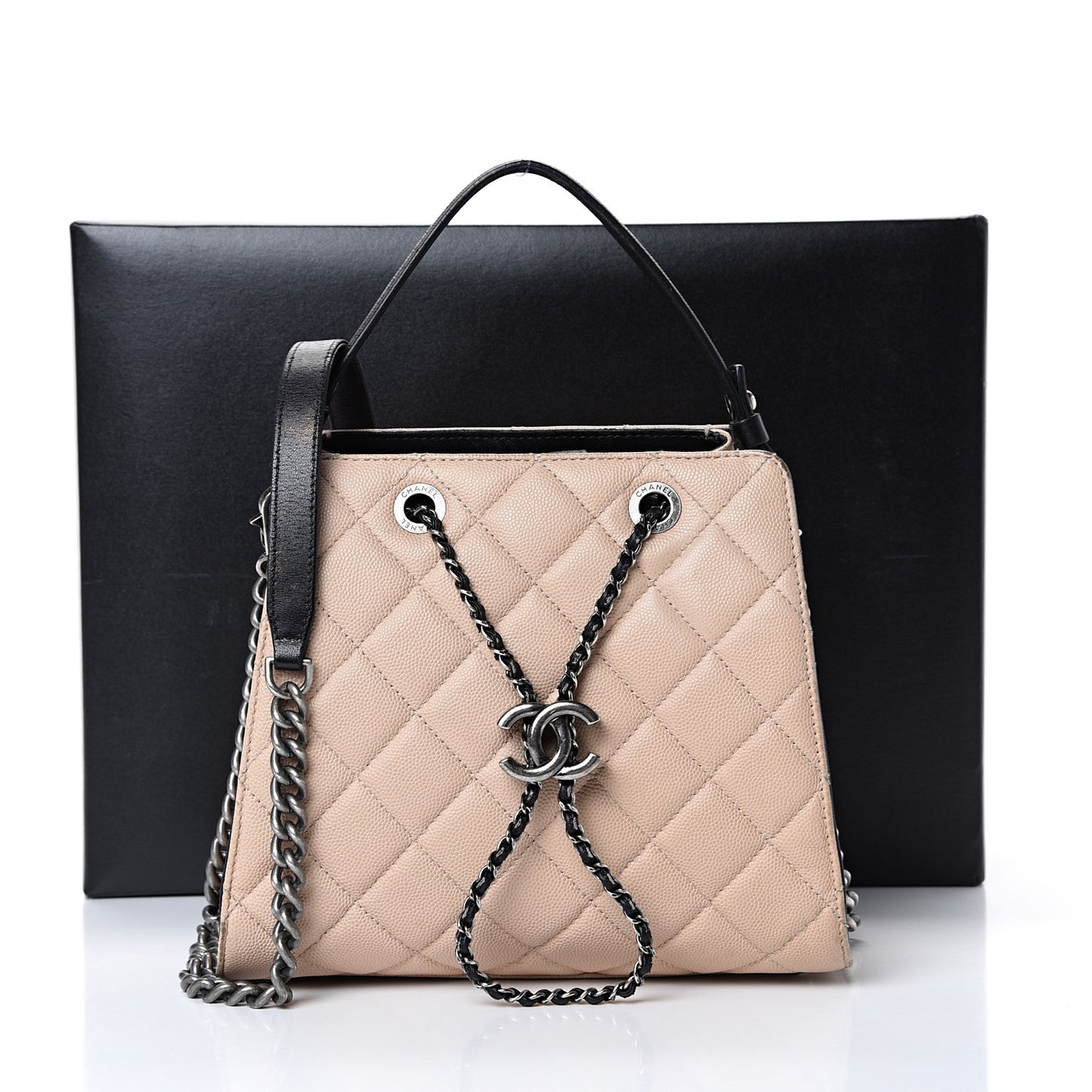 Caviar Quilted Small CC Bucket Bag Beige