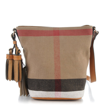 Burberry Canvas Mega Check Mini Ashby Tassel Crossbody Saddle Brown 1 of 9