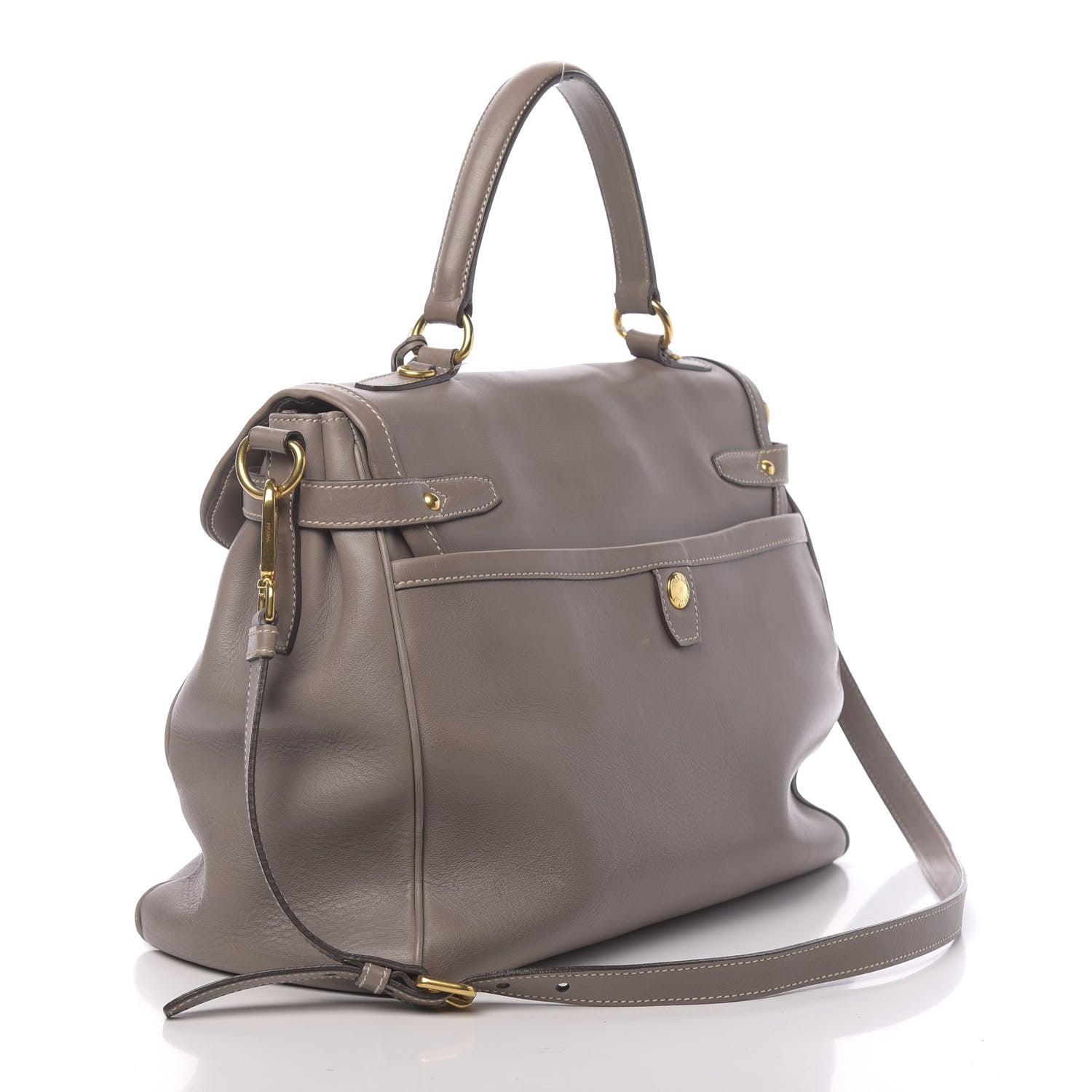 Prada City Calfskin Foldover Pushlock Top Handle Satchel Argilla 3 of 22