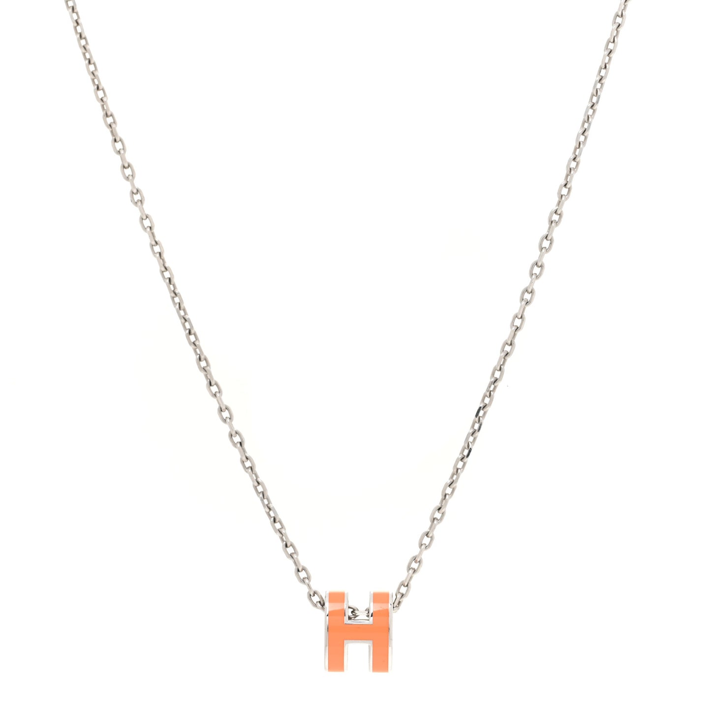 Lacquered Palladium Mini Pop H Pendant Necklace Orange