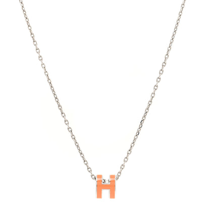 Hermes Lacquered Palladium Mini Pop H Pendant Necklace Orange 1 of 6