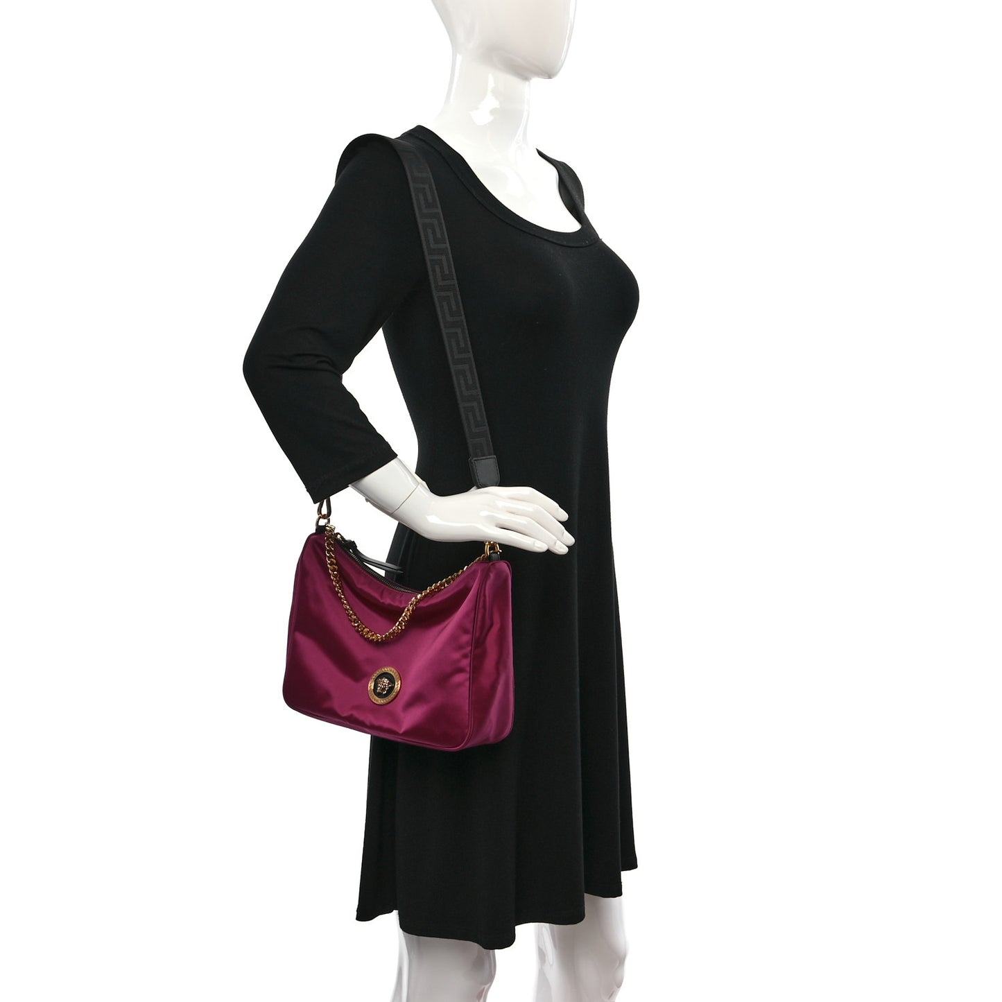 Nylon Tribute Chain Crossbody Shoulder Bag Dark Pink Black
