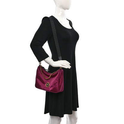 Versace Nylon Tribute Chain Crossbody Shoulder Bag Dark Pink Black 2 of 8