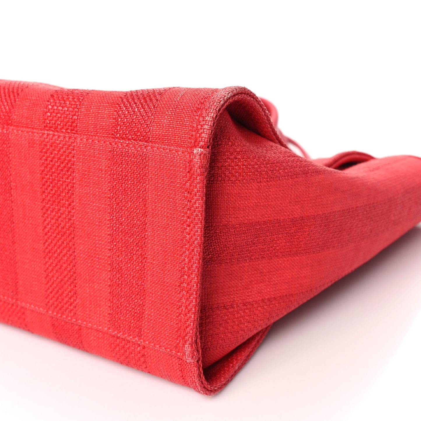 Straw Raffia Calfskin Striped Medium Deauville Tote Red