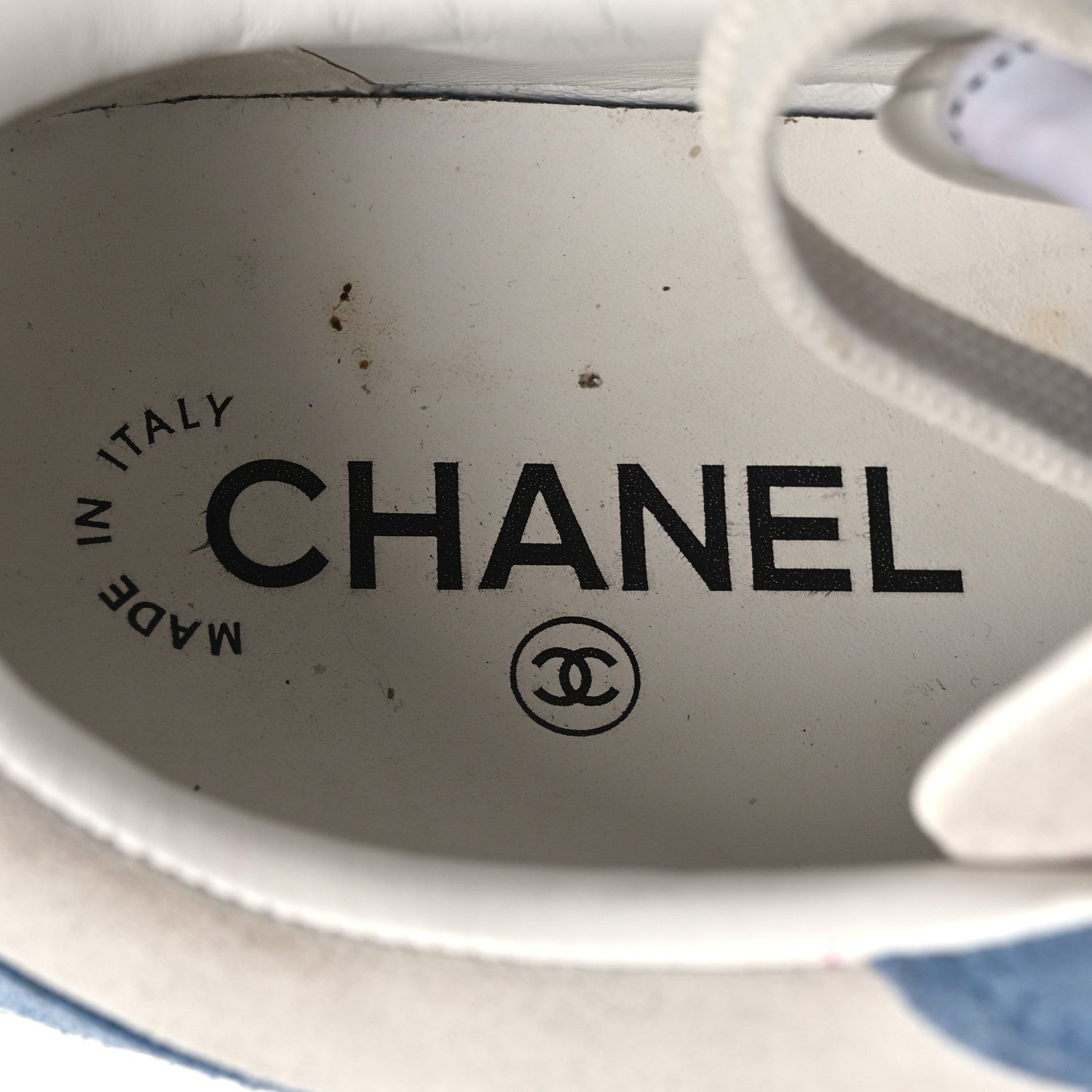 Chanel Suede Kidskin Womens CC Sneakers 37 White Blue 9 of 15