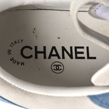 Chanel Suede Kidskin Womens CC Sneakers 37 White Blue 9 of 15