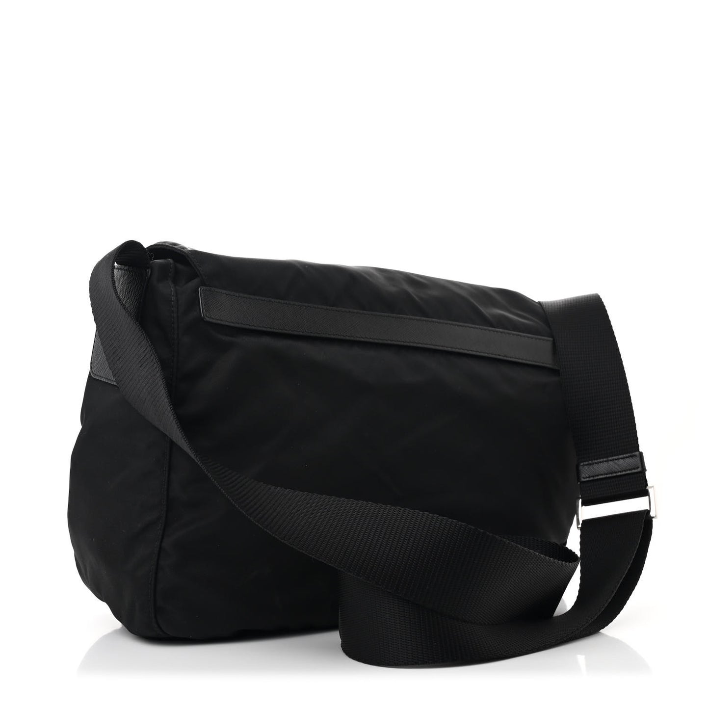 Tessuto Nylon Saffiano Double Buckle Messenger Shoulder Bag Black
