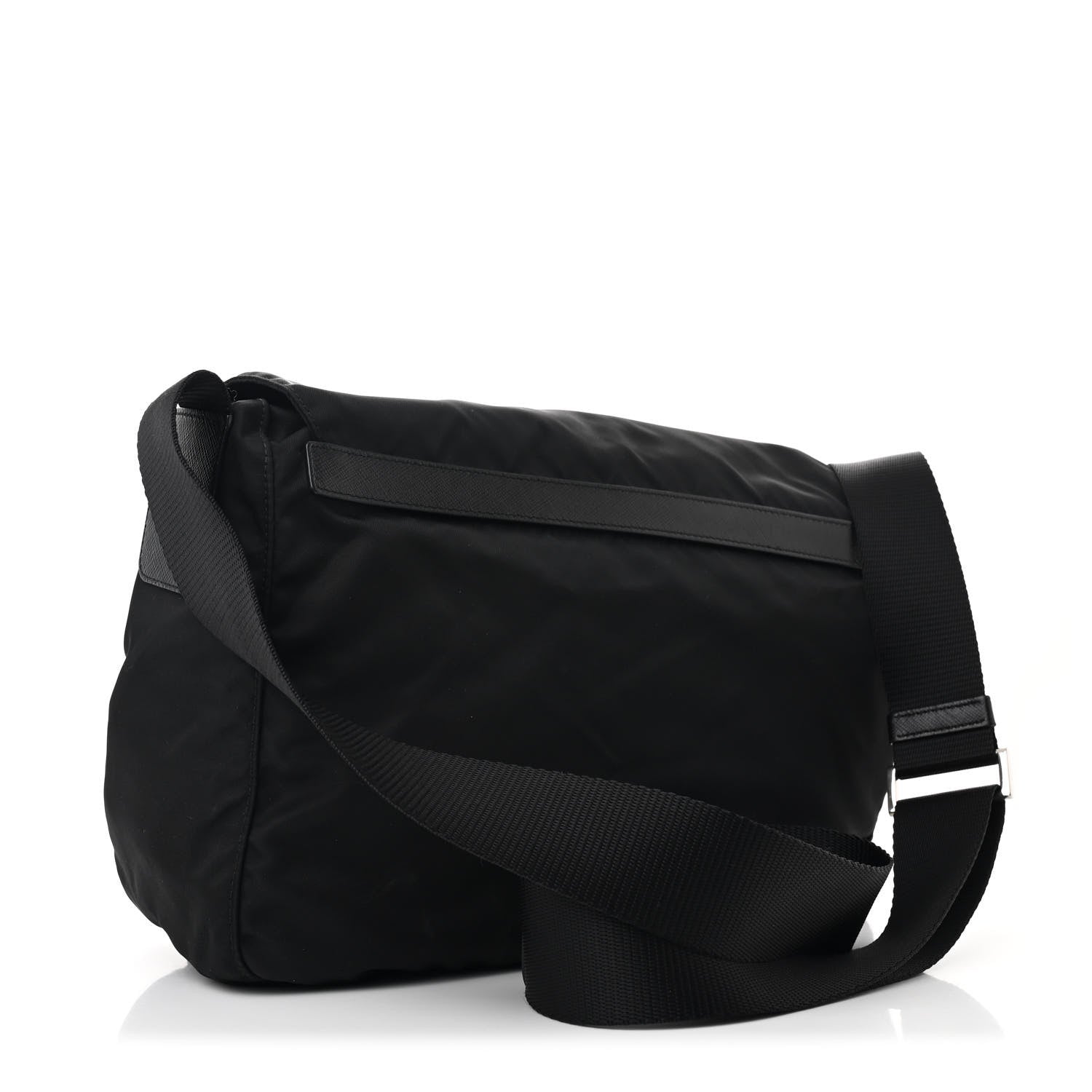 Prada Tessuto Nylon Saffiano Double Buckle Messenger Shoulder Bag Black 3 of 11