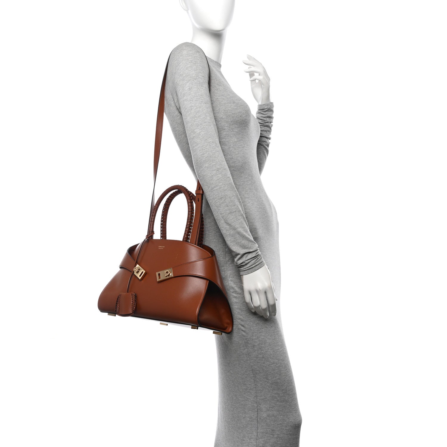 Salvatore Ferragamo Calfskin Braided Medium Hug Bag Cognac 2 of 12