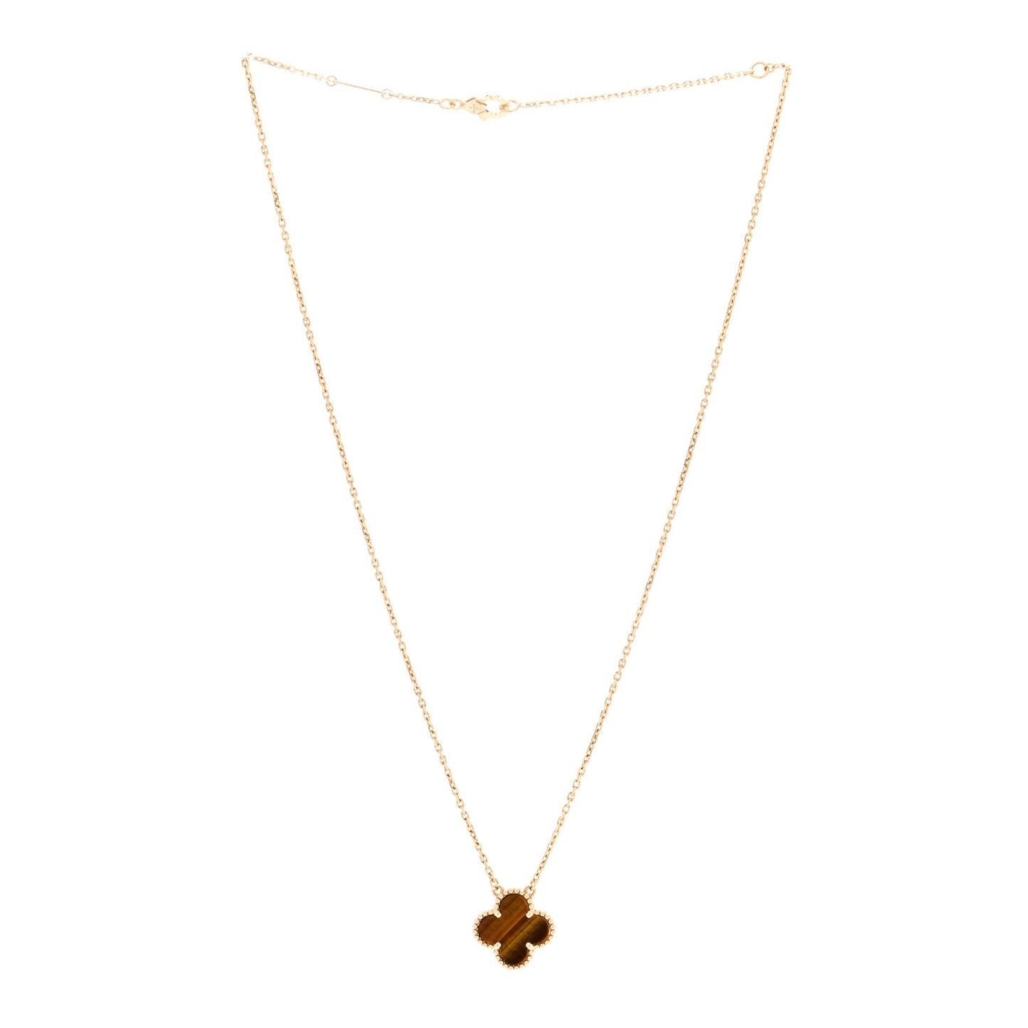 18K Yellow Gold Tiger Eye Vintage Alhambra Pendant Necklace