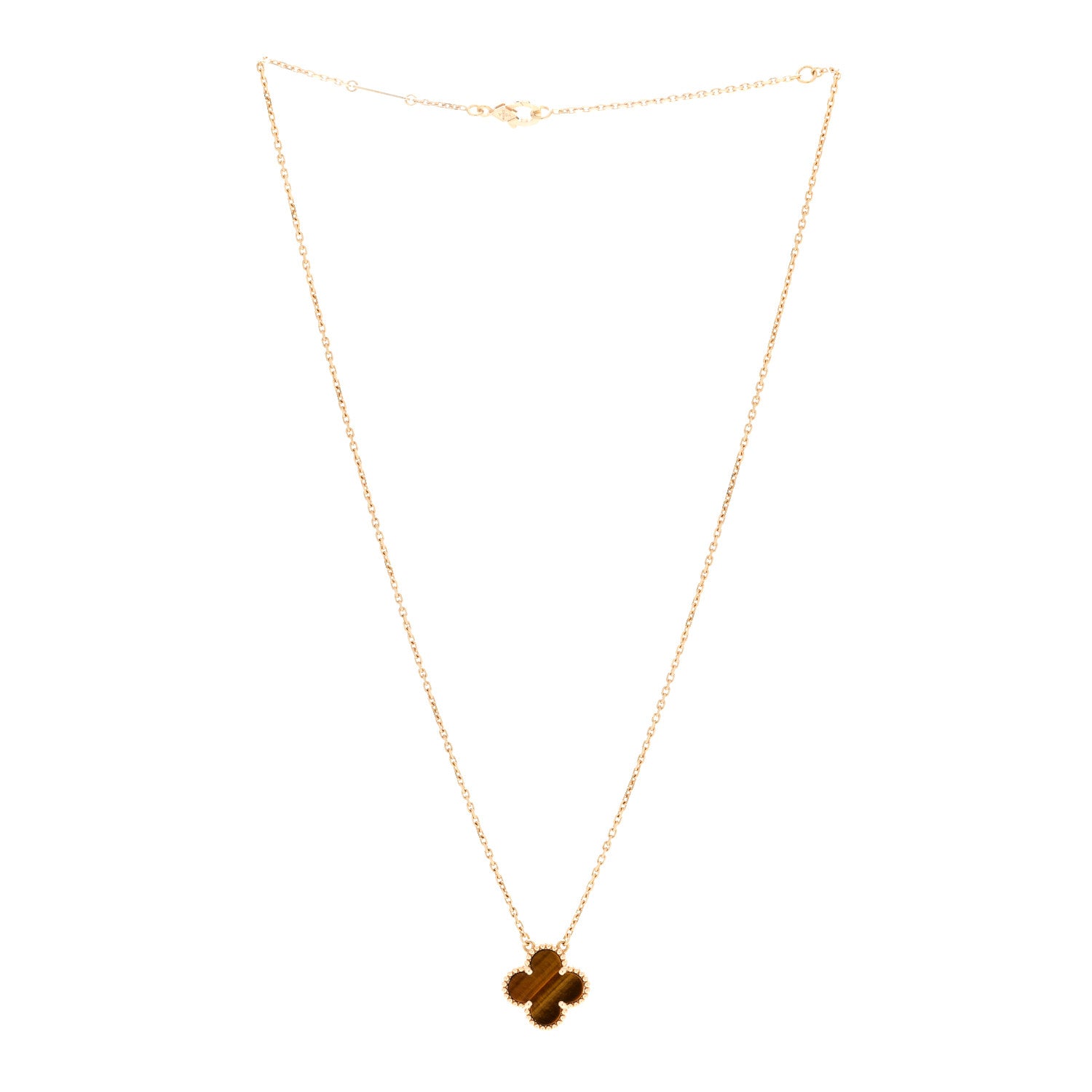 Van Cleef & Arpels 18K Yellow Gold Tiger Eye Vintage Alhambra Pendant Necklace 3 of 5