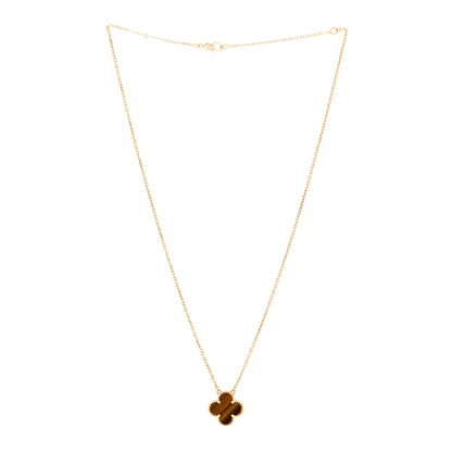 Van Cleef & Arpels 18K Yellow Gold Tiger Eye Vintage Alhambra Pendant Necklace 3 of 5