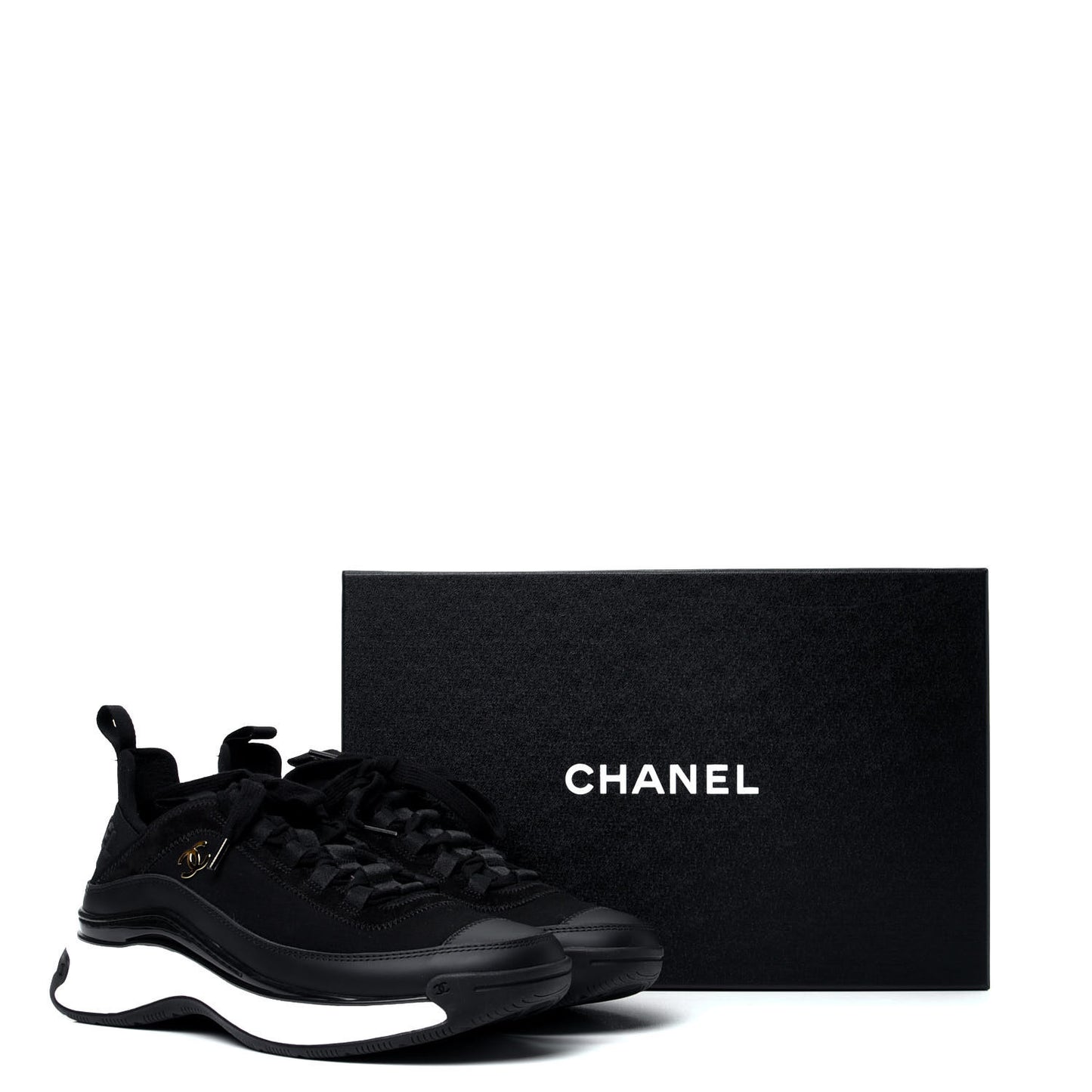 Velvet Calfskin Mixed Fibers CC Sneakers 38 Black