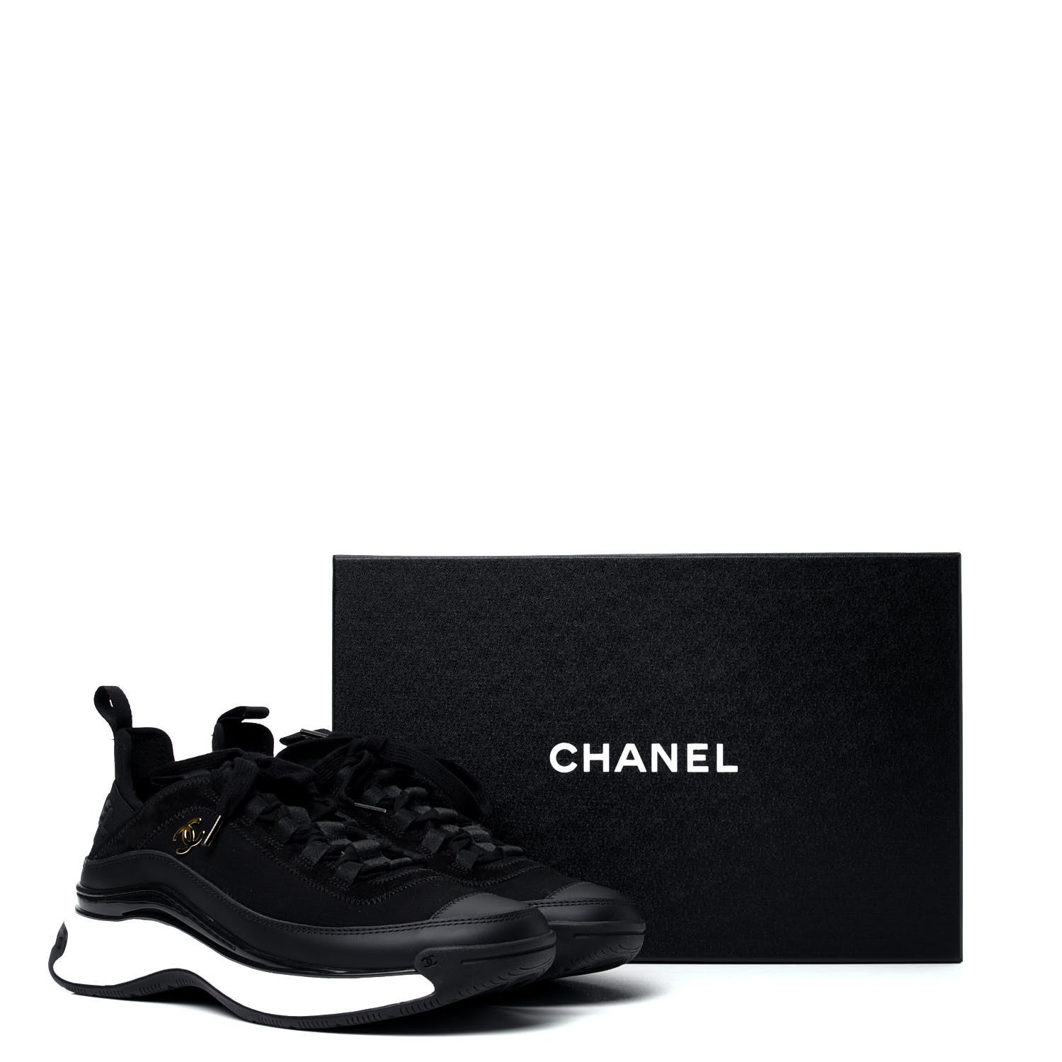 Chanel Velvet Calfskin Mixed Fibers CC Sneakers 38 Black 10 of 10