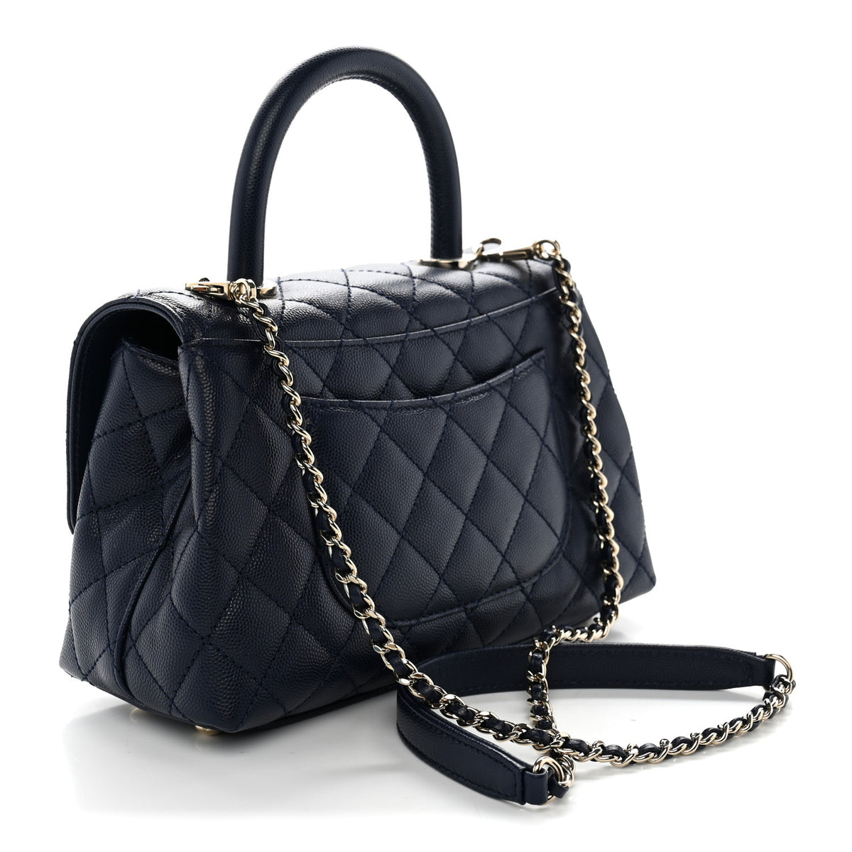 Caviar Quilted Mini Coco Handle Flap Navy Blue